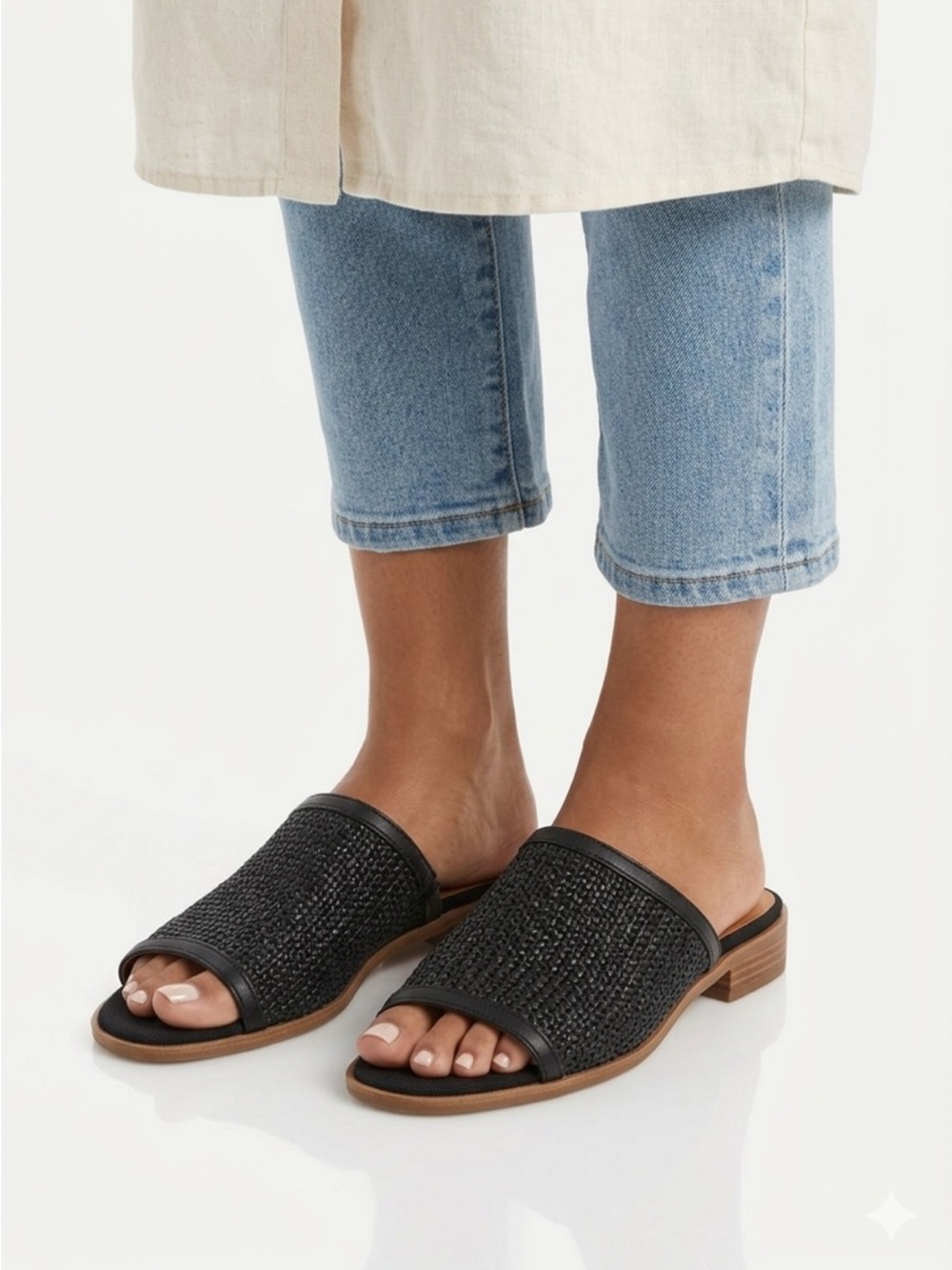 Lucky Brand Black Woven Slide Sandals